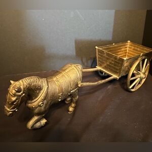 Horse with Buggy Vintage Brass Finish